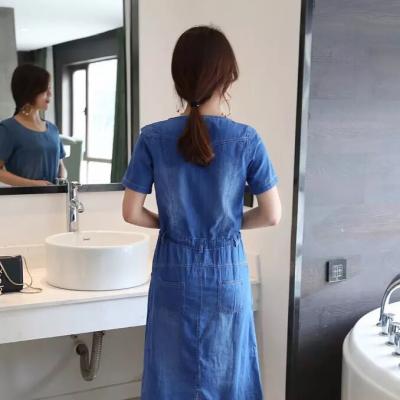 ĐẦM JEAN SUÔNG CỔ TRÒN EO RÚT DÂY - NJ933